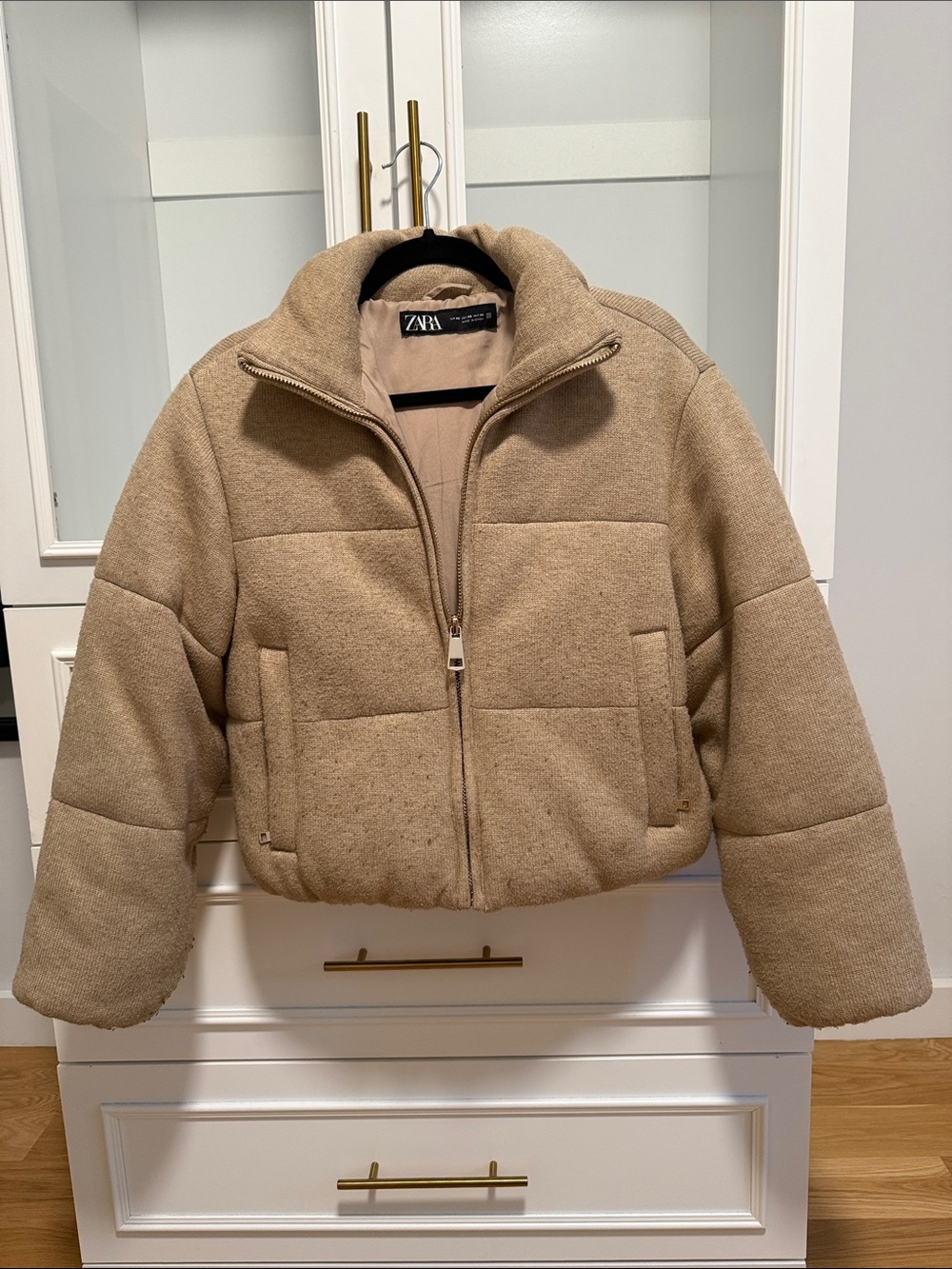 Zara Tan/Cream Quilted Puffer Jacket